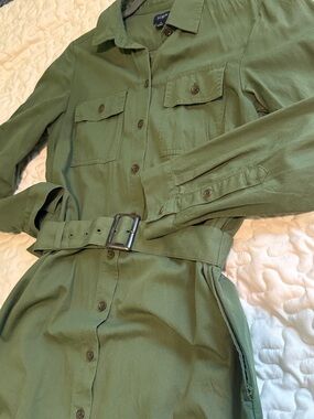 J. Crew Olive Utility Shirt Dress with Belted Waist